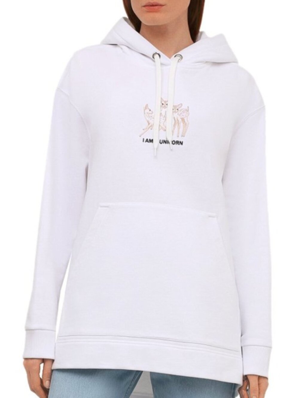 Burberry White Deer-Embroidered Cotton Oversized Hoodie